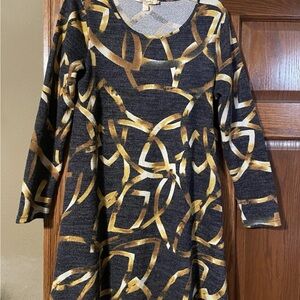 Aryeh Black and Gold Geometric Long Sleeve Dress